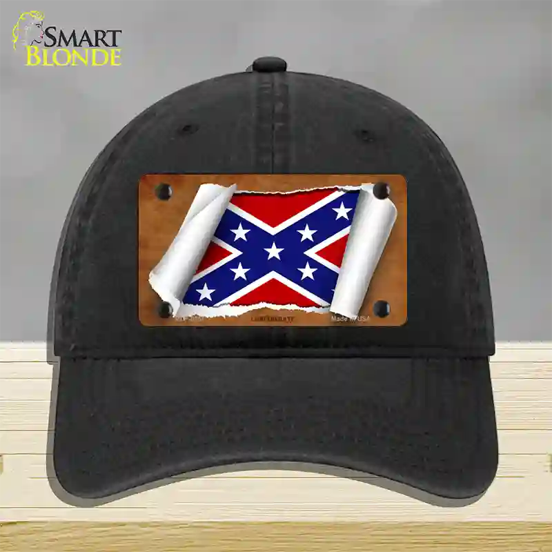 Confederate Flag Scroll Novelty License Plate Hat Unconstructed Cotton / Black