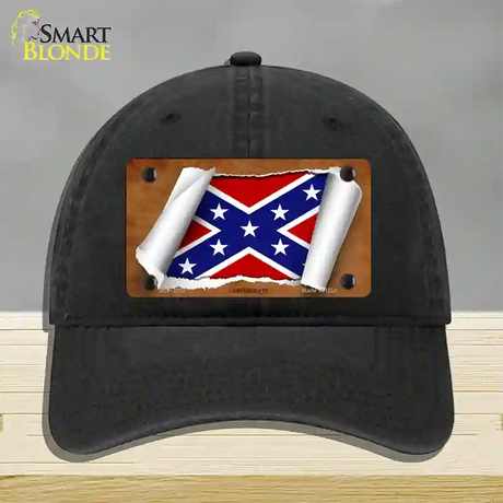 Confederate Flag Scroll Novelty License Plate Hat Unconstructed Cotton / Black