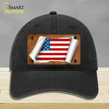 American Flag Scroll Novelty License Plate Hat Unconstructed Cotton / Black