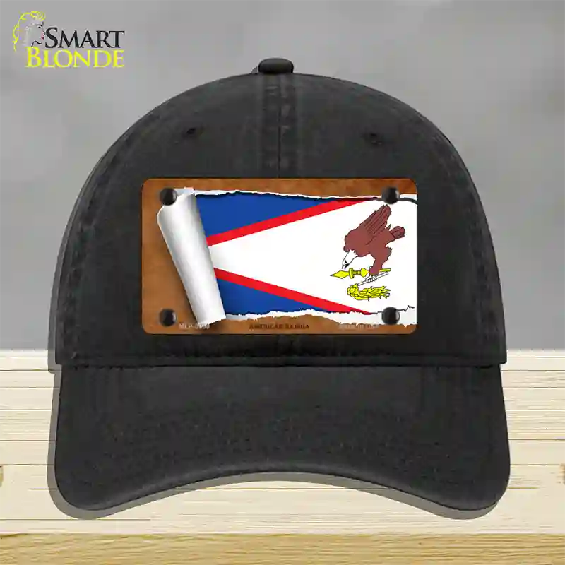 American Samoa Flag Scroll Novelty License Plate Hat Unconstructed Cotton / Black