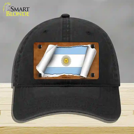 Argentina Flag Scroll Novelty License Plate Hat Unconstructed Cotton / Black