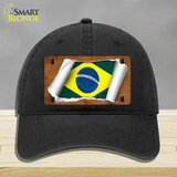 Brazil Flag Scroll Novelty License Plate Hat Unconstructed Cotton / Black