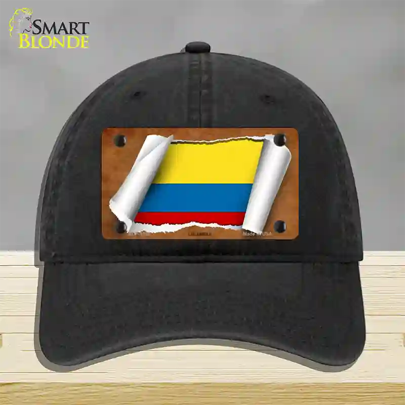 Colombia Flag Scroll Novelty License Plate Hat Unconstructed Cotton / Black