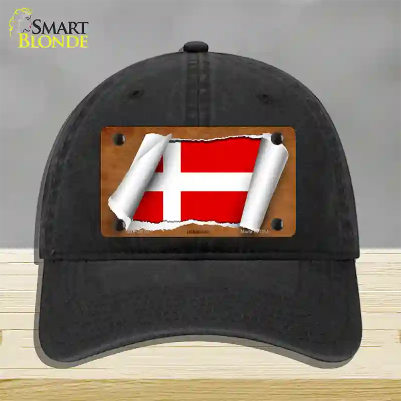 Denmark Flag Scroll Novelty License Plate Hat Unconstructed Cotton / Black