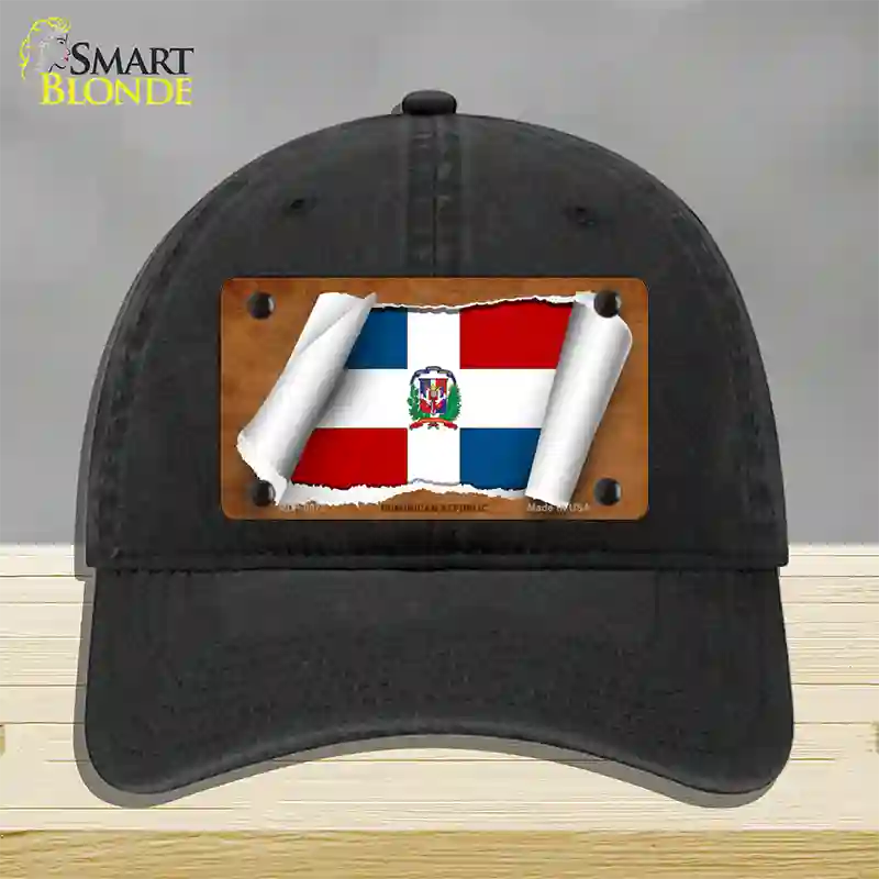 Dominican Republic Flag Scroll Novelty License Plate Hat Unconstructed Cotton / Black