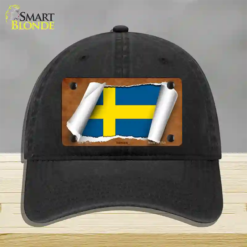 Sweden Flag Scroll Novelty License Plate Hat Unconstructed Cotton / Black