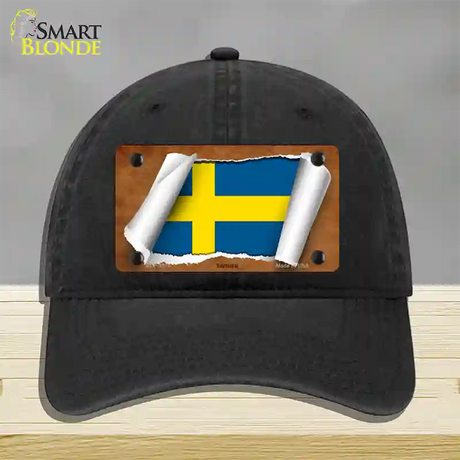 Sweden Flag Scroll Novelty License Plate Hat Unconstructed Cotton / Black