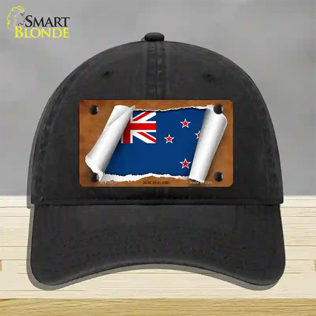 New Zealand Flag Scroll Novelty License Plate Hat Unconstructed Cotton / Black