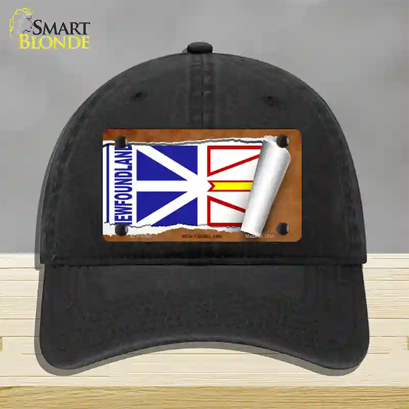 Newfoundland Flag Scroll Novelty License Plate Hat Unconstructed Cotton / Black