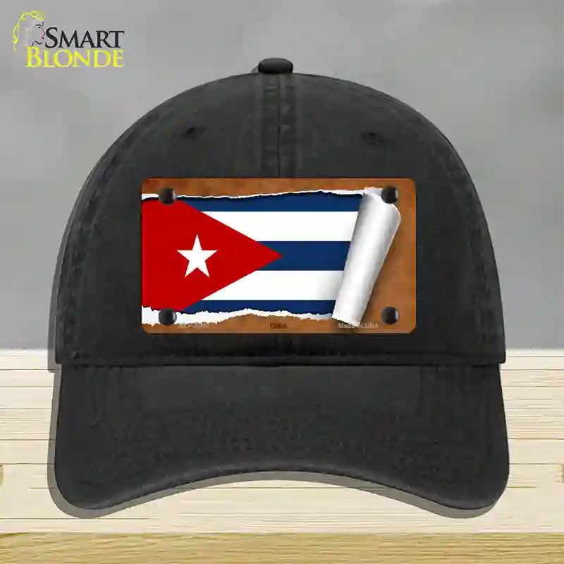 Cuba Flag Scroll Novelty License Plate Hat Unconstructed Cotton / Black