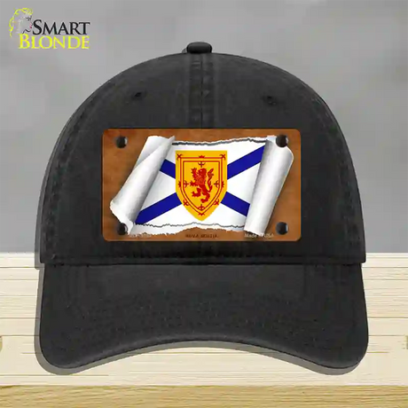 Nova Scotia Flag Scroll Novelty License Plate Hat Unconstructed Cotton / Black