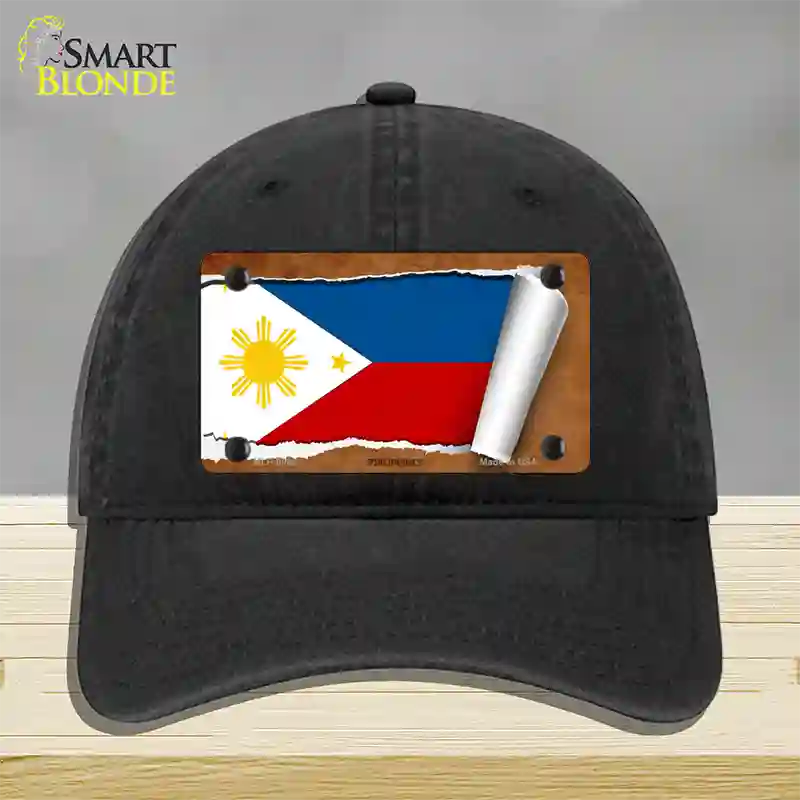 Philippines Flag Scroll Novelty License Plate Hat Unconstructed Cotton / Black