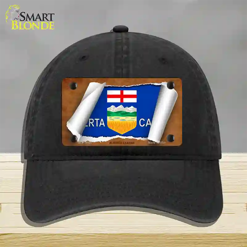 Alberta Canada Flag Scroll Novelty License Plate Hat Unconstructed Cotton / Black