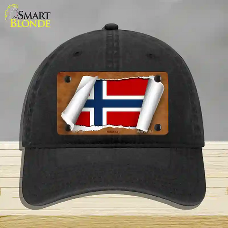 Norway Flag Scroll Novelty License Plate Hat Unconstructed Cotton / Black