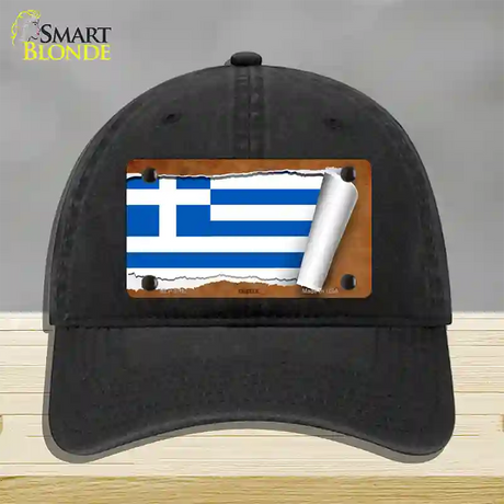 Greece Flag Scroll Novelty License Plate Hat Unconstructed Cotton / Black