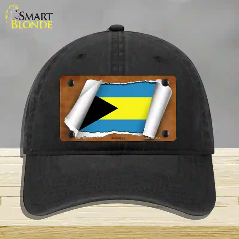 Bahamas Flag Scroll Novelty License Plate Hat Unconstructed Cotton / Black