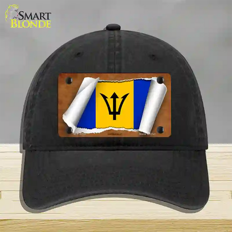 Barbados Flag Scroll Novelty License Plate Hat Unconstructed Cotton / Black