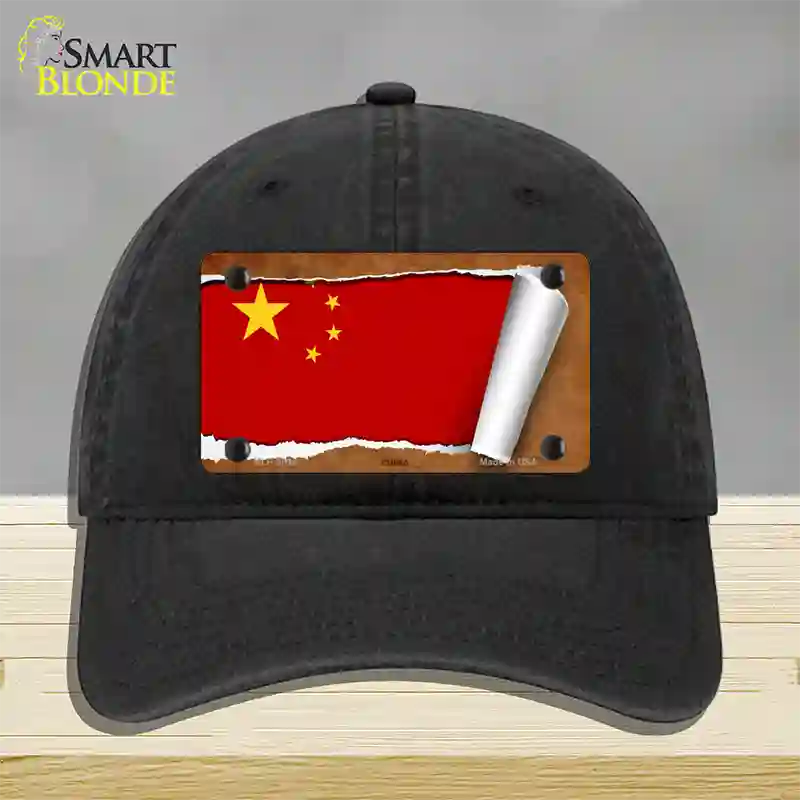 China Flag Scroll Novelty License Plate Hat Unconstructed Cotton / Black