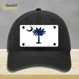 South Carolina White State Flag Novelty License Plate Hat Unconstructed Cotton / Black