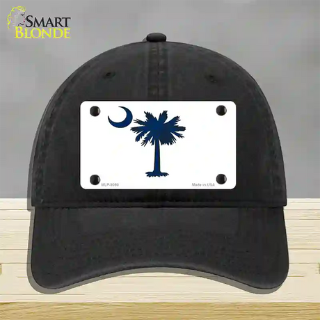 South Carolina White State Flag Novelty License Plate Hat Unconstructed Cotton / Black