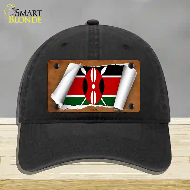 Kenya Flag Scroll Novelty License Plate Hat Unconstructed Cotton / Black