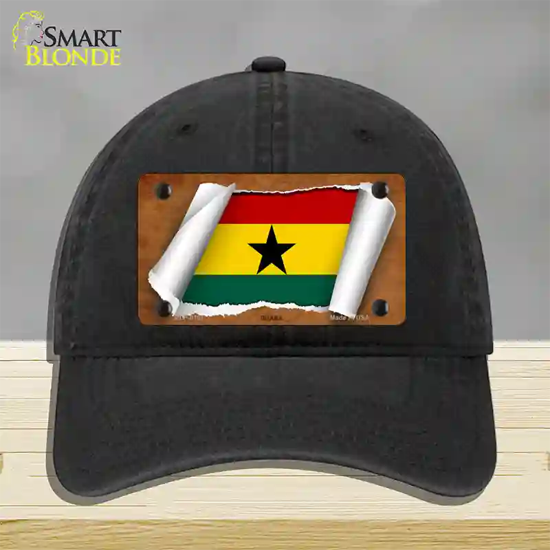 Ghana Flag Scroll Novelty License Plate Hat Unconstructed Cotton / Black