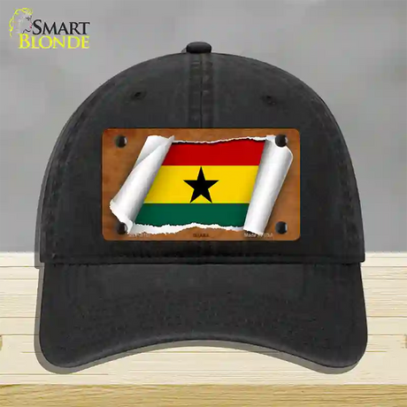 Ghana Flag Scroll Novelty License Plate Hat Unconstructed Cotton / Black