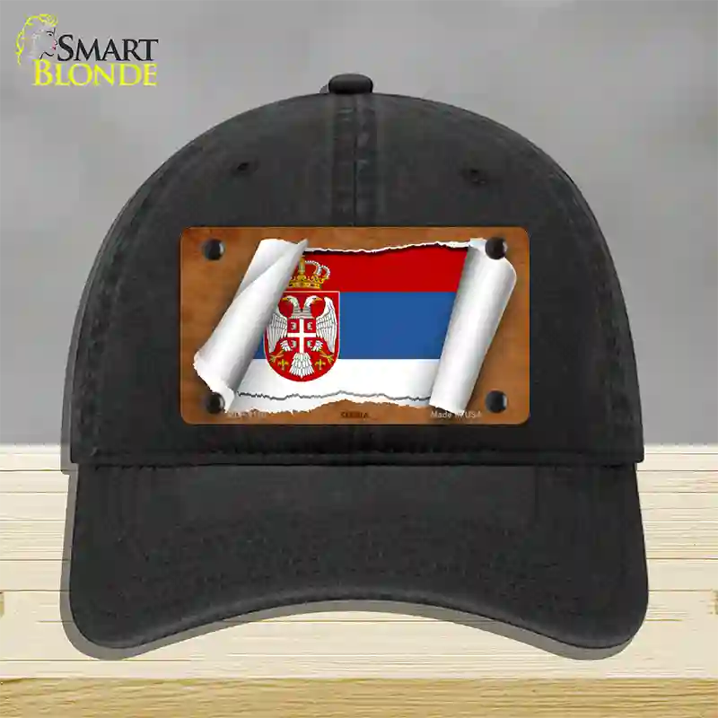 Serbia/Eagle Flag Scroll Novelty License Plate Hat Unconstructed Cotton / Black