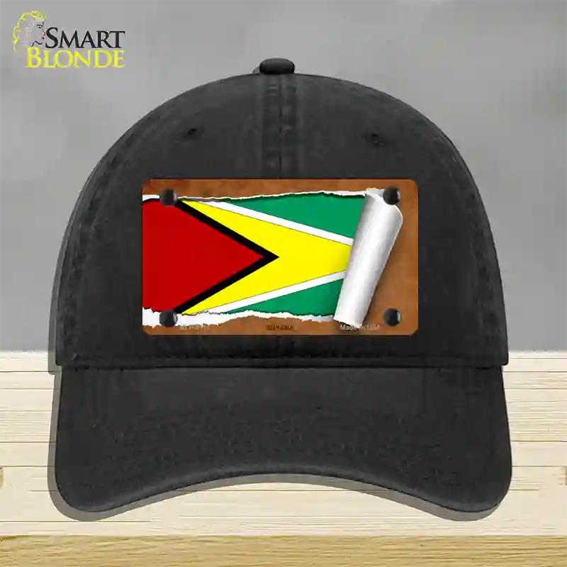 Guyana Flag Scroll Novelty License Plate Hat Unconstructed Cotton / Black