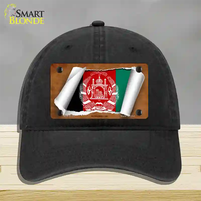 Afghanistan Flag Scroll Novelty License Plate Hat Unconstructed Cotton / Black