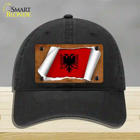 Albania Flag Scroll Novelty License Plate Hat Unconstructed Cotton / Black