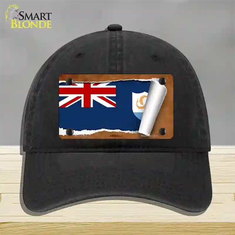 Anguilla Flag Scroll Novelty License Plate Hat Unconstructed Cotton / Black