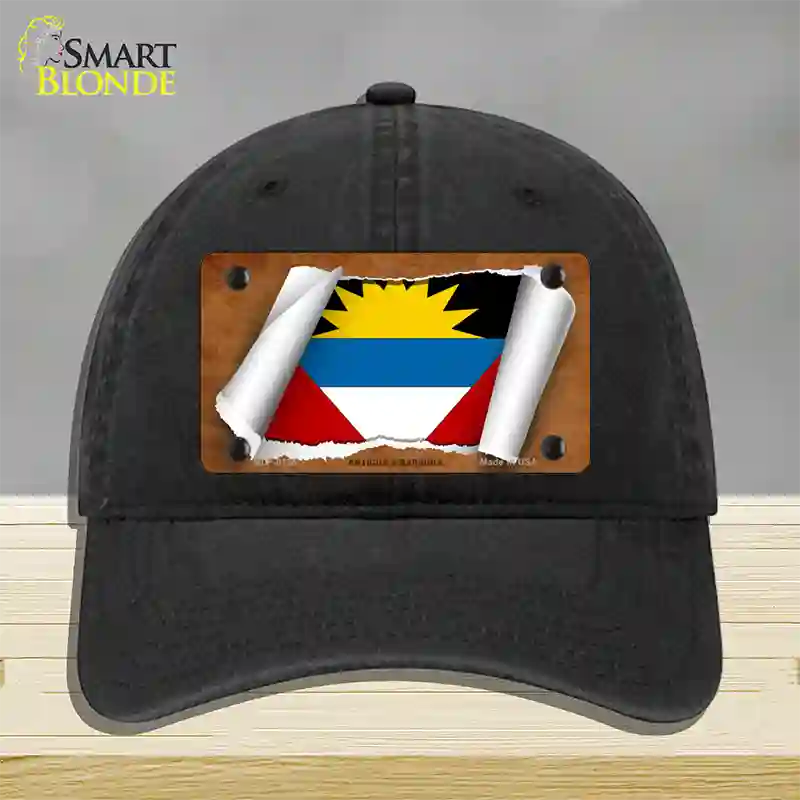 Antigua & Barbuda Flag Scroll Novelty License Plate Hat Unconstructed Cotton / Black