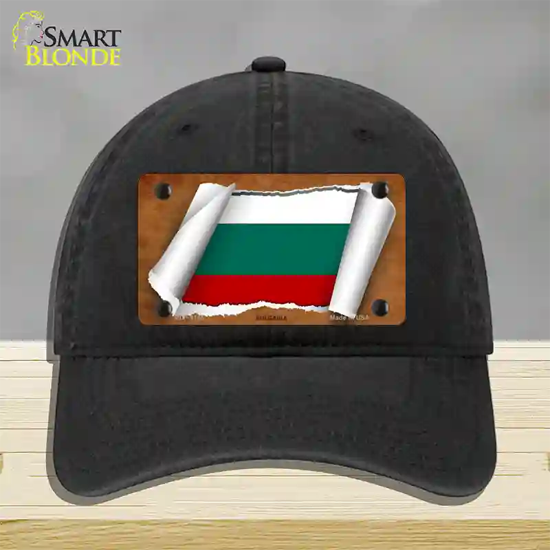 Bulgaria Flag Scroll Novelty License Plate Hat Unconstructed Cotton / Black