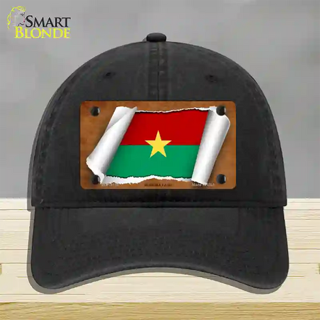 Burkina Faso Flag Scroll Novelty License Plate Hat Unconstructed Cotton / Black