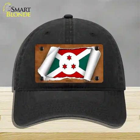 Burundi Flag Scroll Novelty License Plate Hat Unconstructed Cotton / Black