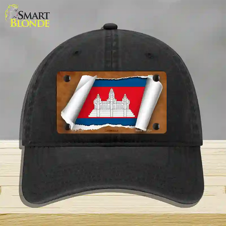 Cambodia Flag Scroll Novelty License Plate Hat Unconstructed Cotton / Black