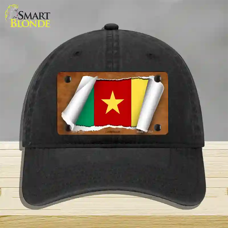 Cameroon Flag Scroll Novelty License Plate Hat Unconstructed Cotton / Black