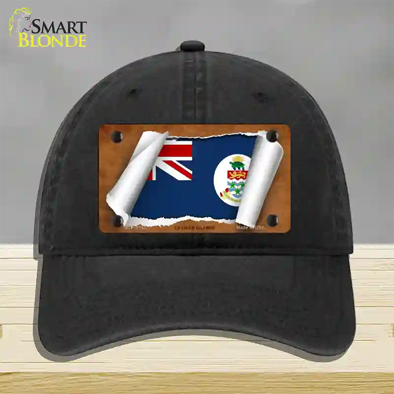 Cayman Islands Flag Scroll Novelty License Plate Hat Unconstructed Cotton / Black