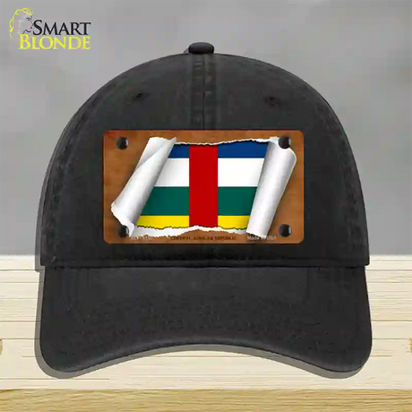 Central African Republic Flag Scroll Novelty License Plate Hat Unconstructed Cotton / Black