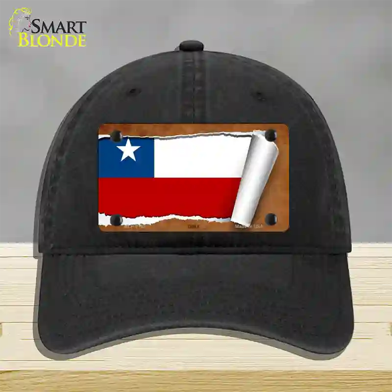 Chile Flag Scroll Novelty License Plate Hat Unconstructed Cotton / Black