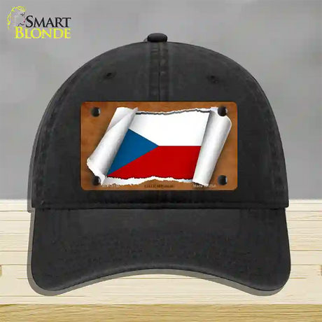 Czech Republic Flag Scroll Novelty License Plate Hat Unconstructed Cotton / Black