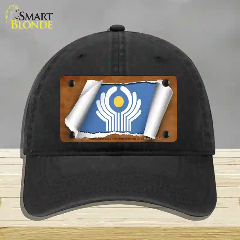 Commonwealth of Independent States Flag Scroll Novelty License Plate Hat Unconstructed Cotton / Black