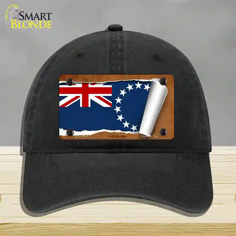 Cook Island Flag Scroll Novelty License Plate Hat Unconstructed Cotton / Black