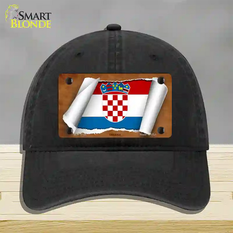 Croatia Flag Scroll Novelty License Plate Hat Unconstructed Cotton / Black