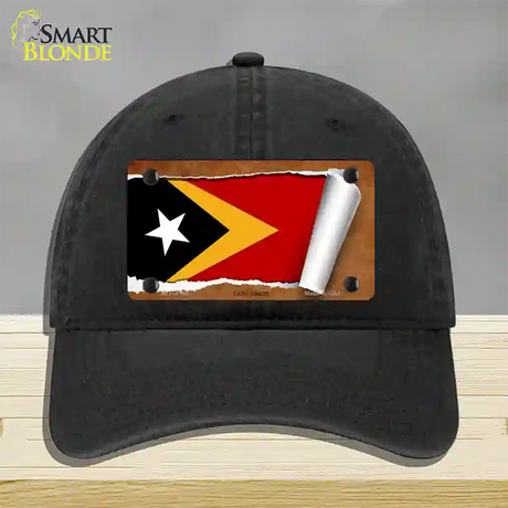 East Timor Flag Scroll Novelty License Plate Hat Unconstructed Cotton / Black