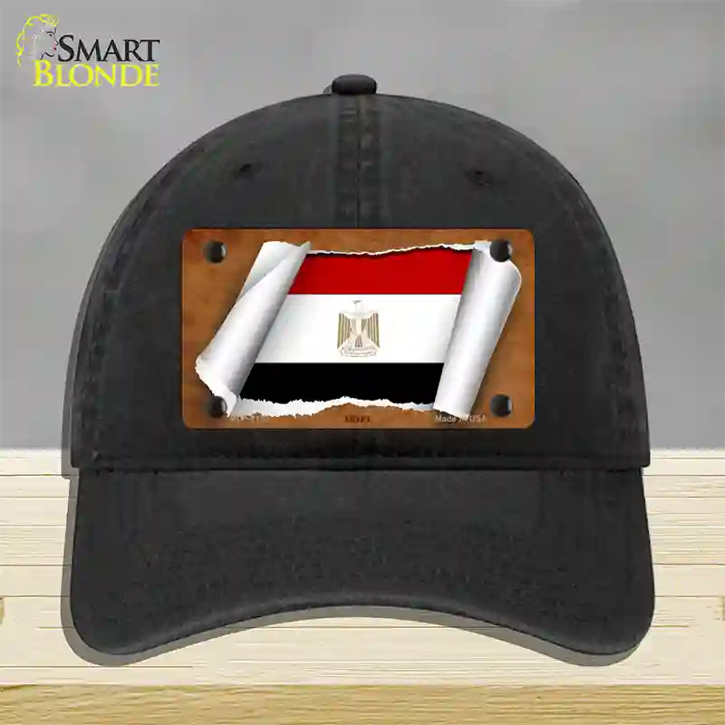 Egypt Flag Scroll Novelty License Plate Hat Unconstructed Cotton / Black