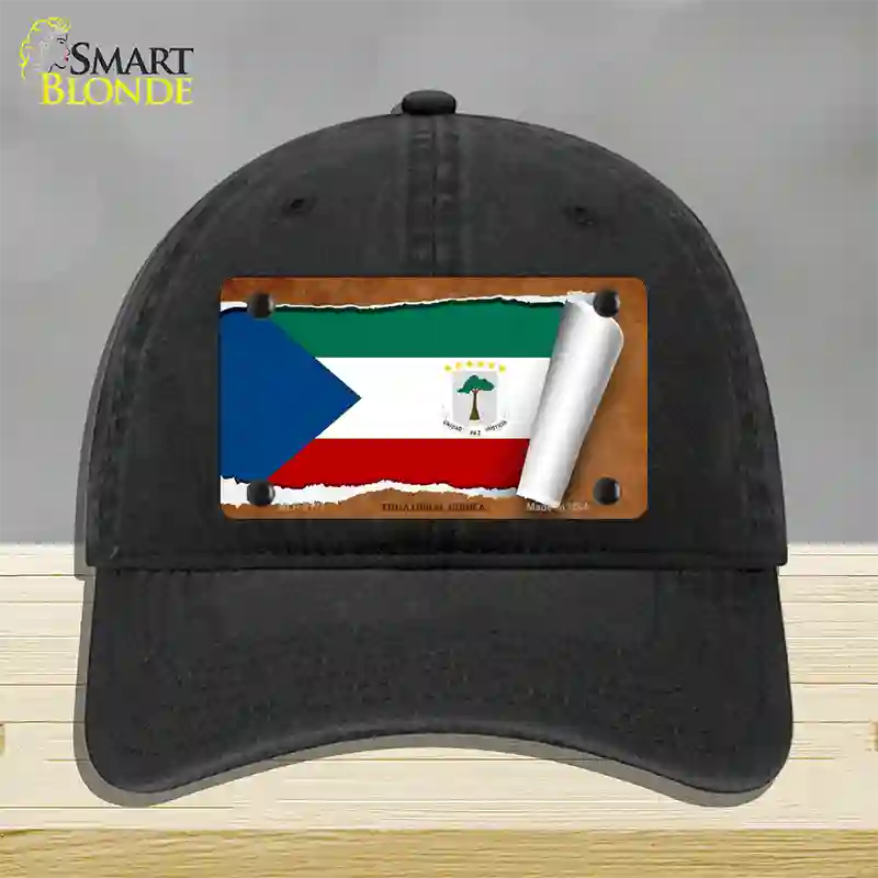 Equatorial Guinea Flag Scroll Novelty License Plate Hat Unconstructed Cotton / Black