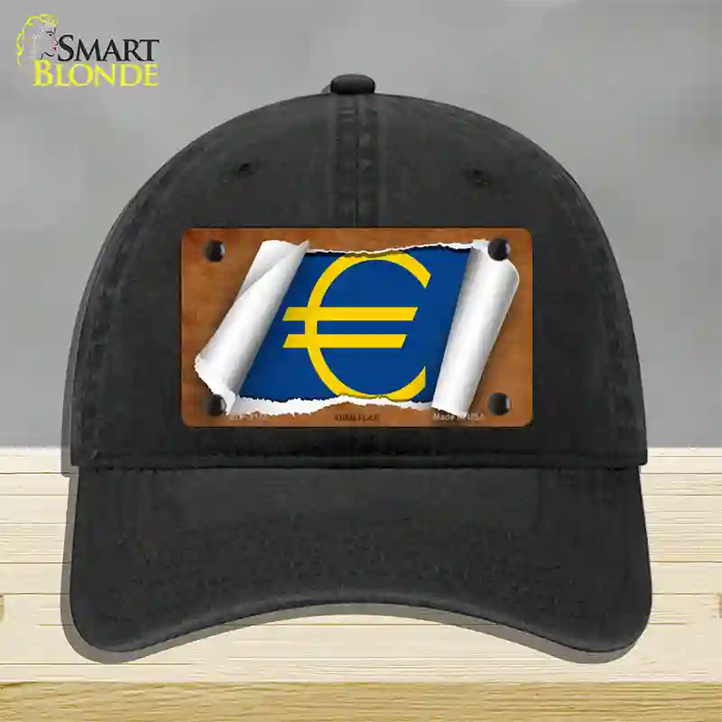 Euro Flag Scroll Novelty License Plate Hat Unconstructed Cotton / Black