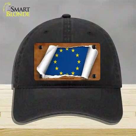 European Union Flag Scroll Novelty License Plate Hat Unconstructed Cotton / Black